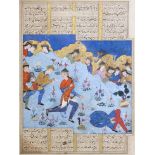 A FRAMED MINIATURE FROM A LARGE SHAHNAME, SAFAVID, 17TH CENTURY