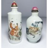 TWO CHINESE HAND PAINTED PORCELAIN SNUFF BOTTLES, QING DYNASTY (1644-1911)