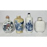 FOUR CHINESE SNUFF BOTTLES, ONE COPPERRED GLAZED, QING DYNASTY (1644-1911)