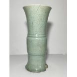 A CHINESE LONGQUAN TYPE CELADON GU VASE IN GUAN CRACKLE TYPE PROBABLY SONG DYNASTY