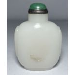A CHINESE CARVED WHITE GLASS SNUFF BOTTLE POSSIBLY AGATE, 19TH CENTURY