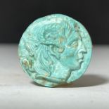 A TURQUOISE MEDALLION DEPICTION OF A GREEK GENERAL LYSIMACHUS