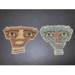 TWO EGYPTIAN FAIENCE BEADS MUMMY MASK OF OSIRIS, LATE DYNASTIC PERIOD 715 – 332 B.C.