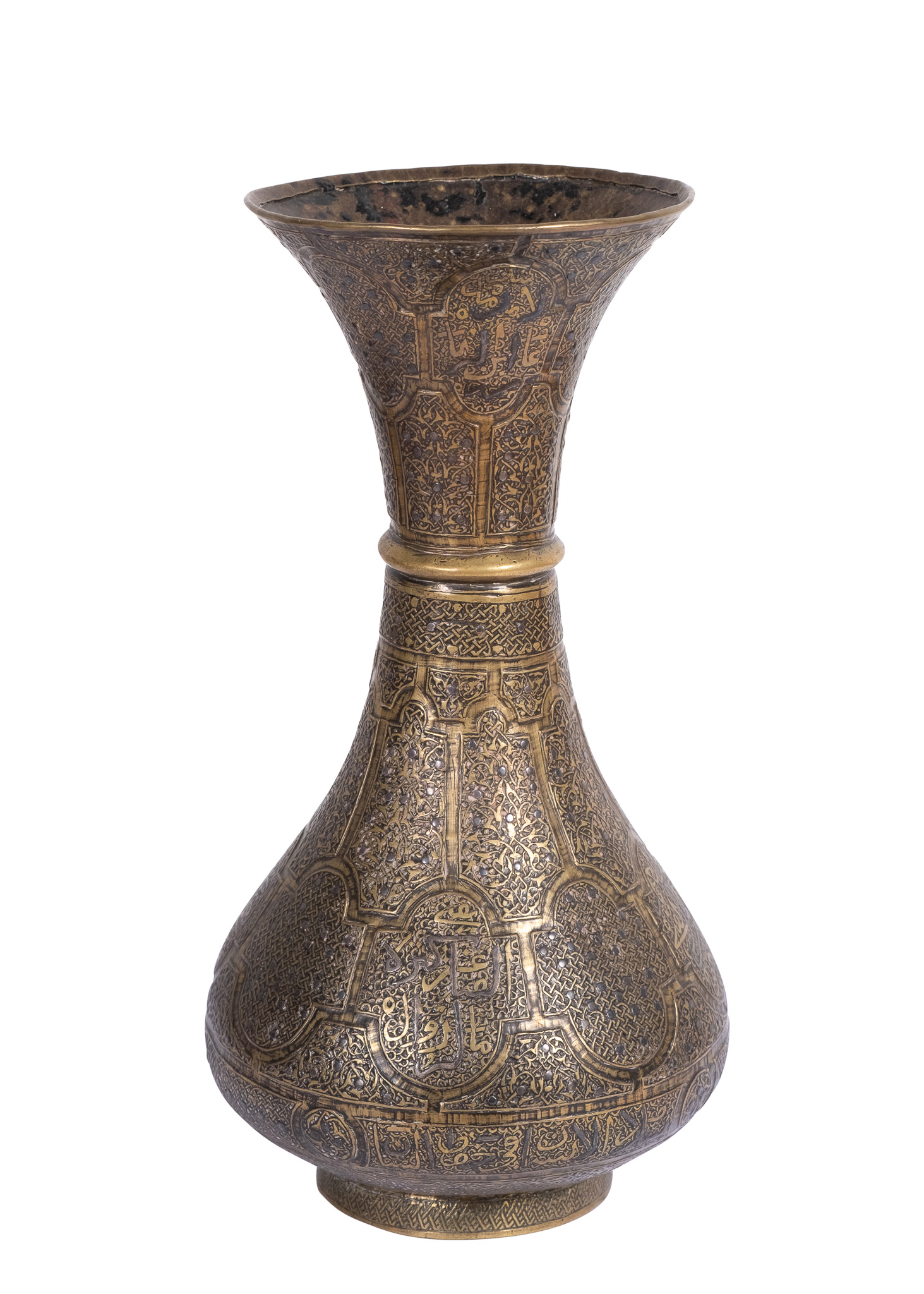 A HAMMERED COPPER & NIELE VASE, 19TH CENTURY QAJAR