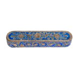 A BLUE ENAMEL & METAL QALAMDAN, PEN CASE, 20TH CENTURY