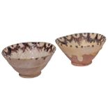 A HIGHLY RARE PAIR OF INTACT BROWN BAMIYAN LUSTRE SPLASH POTTERY BOWLS, 11TH CENTURY PERSIA