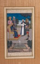 A KING RECEIVING A VISITOR IN HIS COURT, QAJAR IRAN 19TH CENTURY OR EARLIER