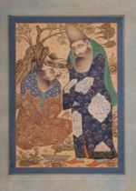 A GRISAILLE PAINTING OF TWO DERVISHES IN ISFAHAN SCHOOL STYLE, 19TH CENTURY