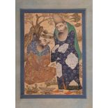 A GRISAILLE PAINTING OF TWO DERVISHES IN ISFAHAN SCHOOL STYLE, 19TH CENTURY