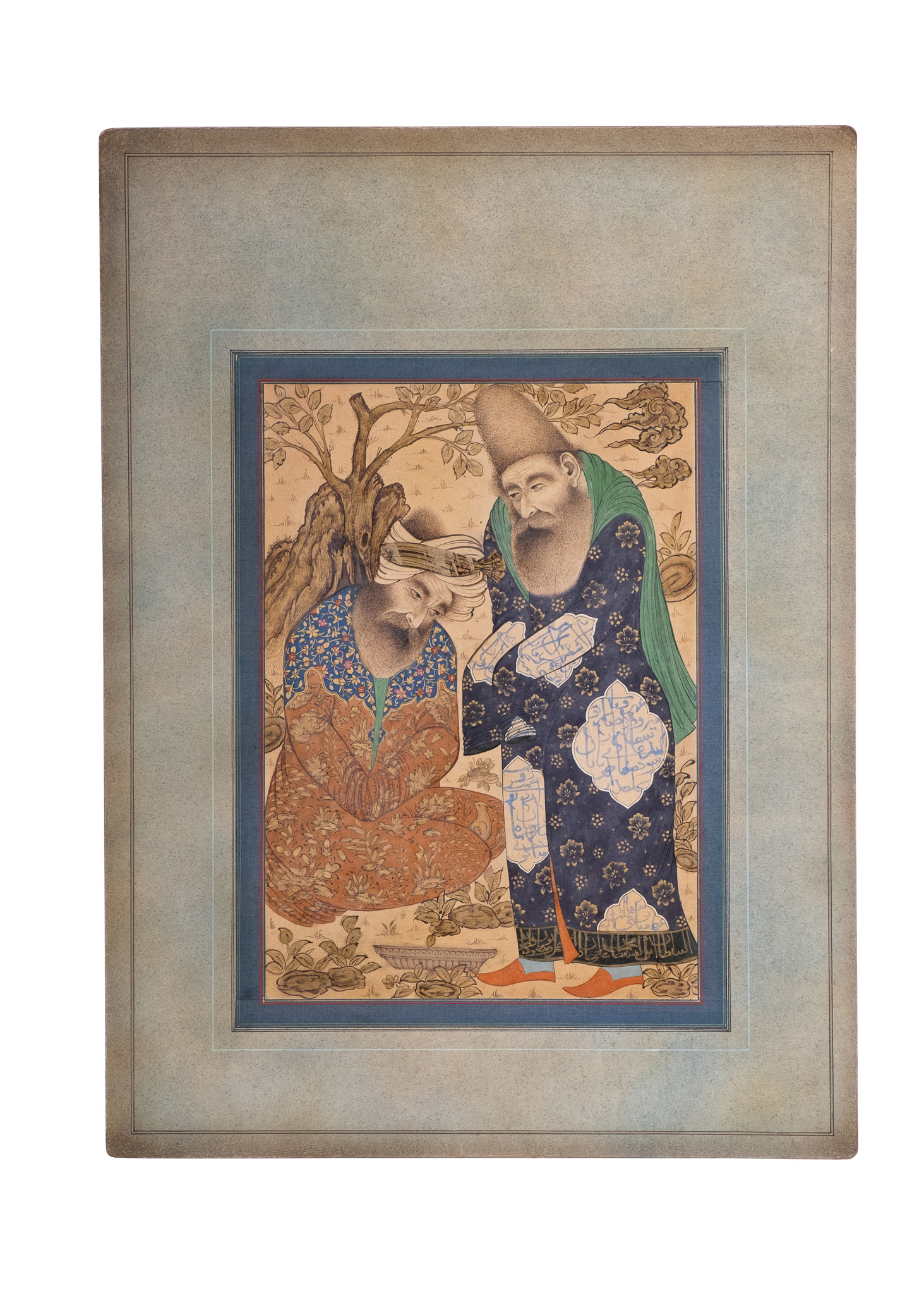 A GRISAILLE PAINTING OF TWO DERVISHES IN ISFAHAN SCHOOL STYLE, 19TH CENTURY - Bild 2 aus 2