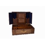 AN ANGLO INDIAN BRASS BOUND BONE INLAID TEAK WRITING BOX HOSHIARPUR, 19TH CENTURY