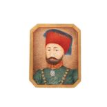 A HIGHLY IMPORTANT EARLY MINIATURE PAINTING OF SULTAN MAHMUD II 18TH CENTURY