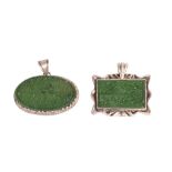 TWO ENGRAVED CALLIGRAPHY JADE PENDANTS SET ON SILVER, 19TH CENTURY QAJAR