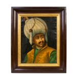 AN OTTOMAN OIL ON CANVAS PAINTING DEPICITING MUSA CELEBI, 17TH/18TH CENTURY