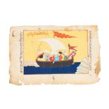 AN ADVENTURE SCENE ON A SHIP, A MANUSCRIPT LEAF, PROBABLY OTTOMAN 18TH/19TH CENTURY