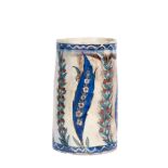 AN EARLY LARGE BLUE IZNIK POTTERY TANKARD, CIRCA 1550, 16TH CENTURY, OTTOMAN TURKEY