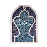 A TURQUOISE & COBALT GLAZED POTTERY TILE, CENTRAL ASIA, PROBABLY TIMURID OR LATER