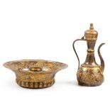 AN OTTOMAN GILT COPPER (TOMBAK) LIDDED EWER & BASIN, 18TH CENTURY, TURKEY