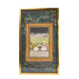 A MINATURE OF TWO SEATED NOBLEMEN, SIGNED, SAFAVID, MUGHAL PERIOD, 18TH CENTURY