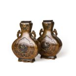 A PAIR OF JAPANESE MIX METAL VASES, MEIJI PERIOD (1868-1912)