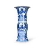 A LARGE CHINESE BLUE AND WHITE GU-SHAPED BEAKER VASE KANGXI PERIOD (1662-1722)