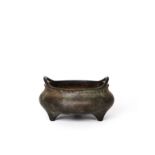 A CHINESE BRONZE TRIPOD CENSER, XUANDE MARK, 17TH/18TH CENTURY