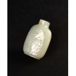 A CARVED CHINESE WHITE JADE SNUFF BOTTLE WITH SCENES OF NATURE & MOUNTAINS, 18TH CENTURY