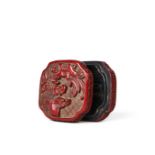 A RARE CARVED CINNABAR LACQUER BOX & COVER, MING DYNASTY (1368-1644)