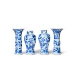 A SET OF CHINESE BLUE & WHITE GARNITURE VASES, KANGXI PERIOD (1662-1722)