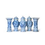 A SET OF FIVE CHINESE BLUE & WHITE GARNITURE VASES, KANGXI PERIOD (1662-1722)