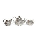 A SILVER THREE PIECE JAPANESE TEA SET, MEIJI PERIOD (1868-1912)