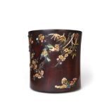 AN INSCRIBED & SIGNED CHINESE MOTHER-OF-PEARL-INLAID HUANGHUALI BRUSH POT 18TH CENTURY