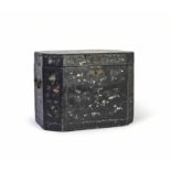 A CHINESE BLACK LACQUER MOTHER OF PEARL INLAID WORK CANISTER