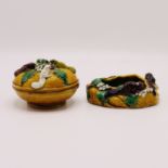 A CHINESE YELLOW GLAZED LIDDED BON BON BOX & DISH, KANGXI PERIOD (1662-1722)