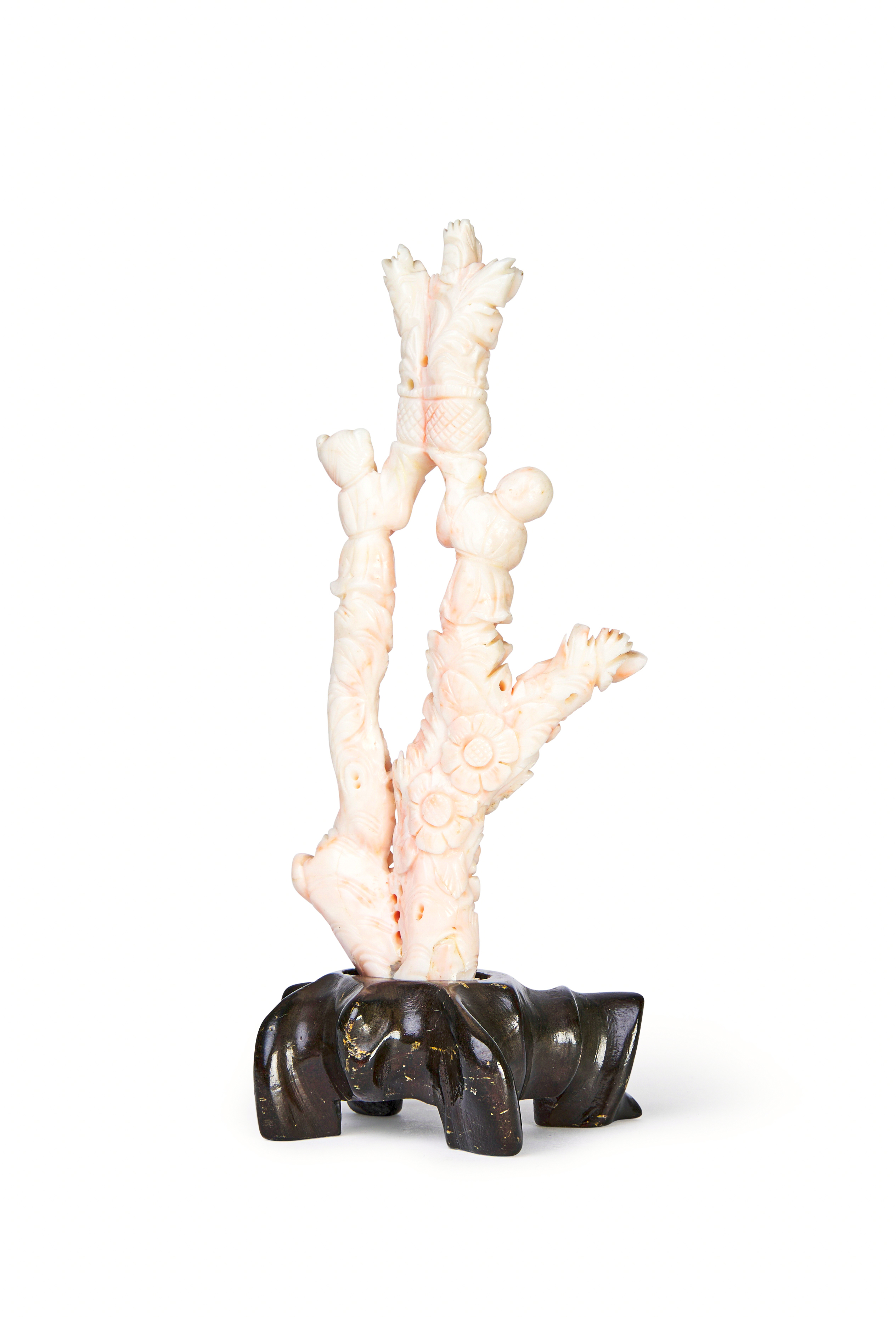 A RARE CHINESE PINK CORAL FIGURE DEPICTING BOYS ON A TREE WITH BIRDS, QING DYNASTY (1644-1911) - Image 4 of 4