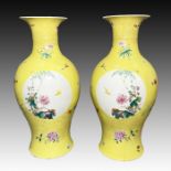 A PAIR OF CHINESE YELLOW-GROUND SGRAFFITO VASES, QING DYNASTY (1644-1911)