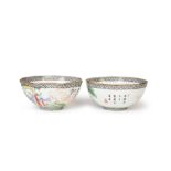 A PAIR OF CHINESE FAMILLE ROSE EGG SHELL INSCRIBED BOWLS, QING DYNASTY (1644-1911)