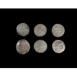 SIX ABBASID SILVER DIRHAM COINS