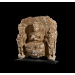 A LARGE GANDHARA STUCCO BUDDHA PANEL DEPICTING PRAYING SCENE, CIRCA 4TH-5TH CENTURY CE