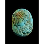 A RARE TURQUOISE DOUBLE PORTRAIT CAMEO OF ALEXANDER I BALAS & CLEOPATRA THEA, ROMAN OR LATER