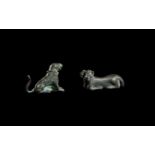 TWO GREEK SILVER FIGURES OF A SEATED RAM & LEOPARD, CIRCA 5TH CENTURY OR LATER
