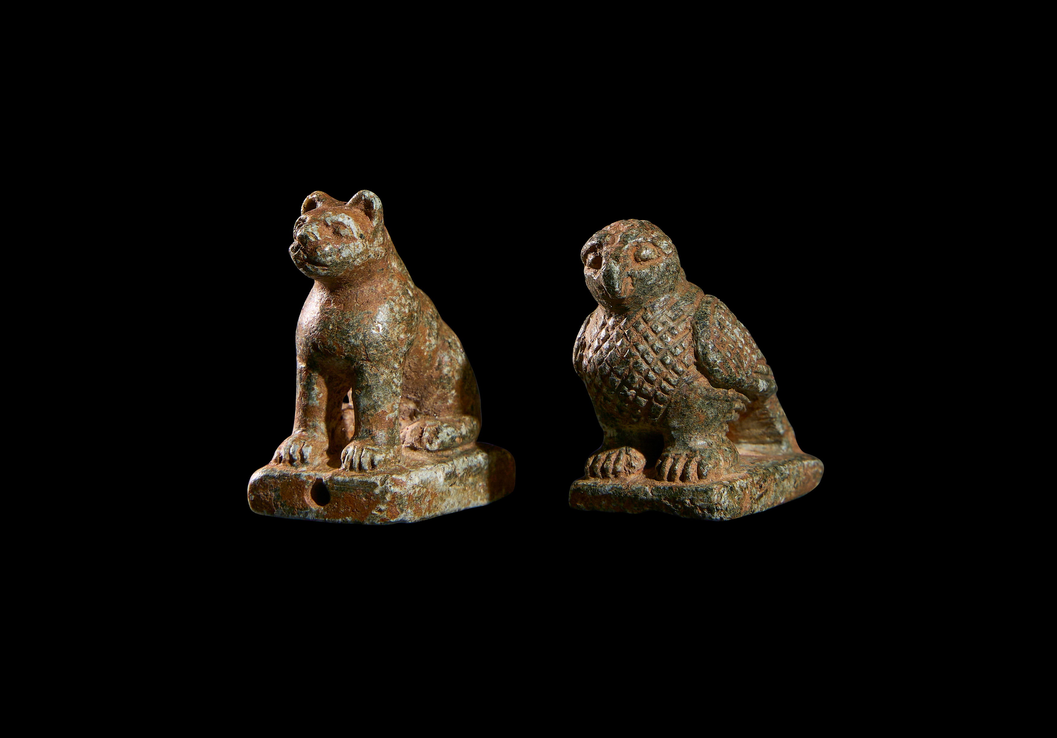 TWO CARVED STONE AMULETS OF A BIRD & FELINE, PROBABLY EGYPTIAN - Image 4 of 4