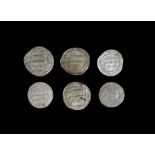 SIX ABBASID SILVER DIRHAM COINS