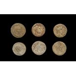 SIX SILVER ROMAN COINS