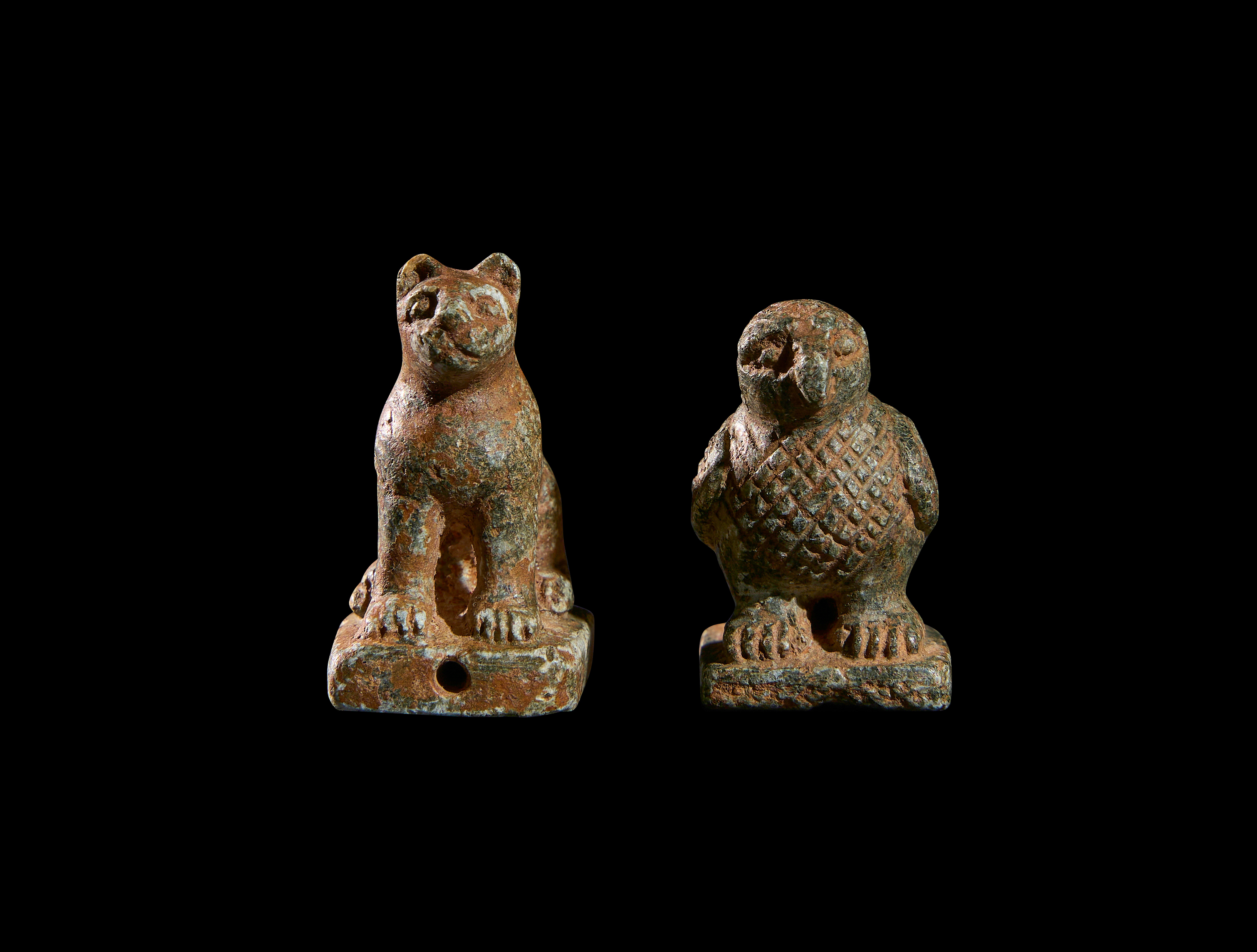 TWO CARVED STONE AMULETS OF A BIRD & FELINE, PROBABLY EGYPTIAN - Image 2 of 4