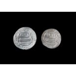 TWO ABBASID SILVER DIRHAM COINS