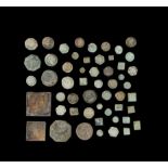 ASSORTMENT OF METAL BYZANITINE BEADS, STAMPS & WEIGHTS, CIRCA 5TH CENTURY