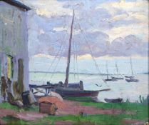 Büchsel, Elisabeth (1867 Stralsund - 1957 Stralsund) "Boote am Vitter Bodden"