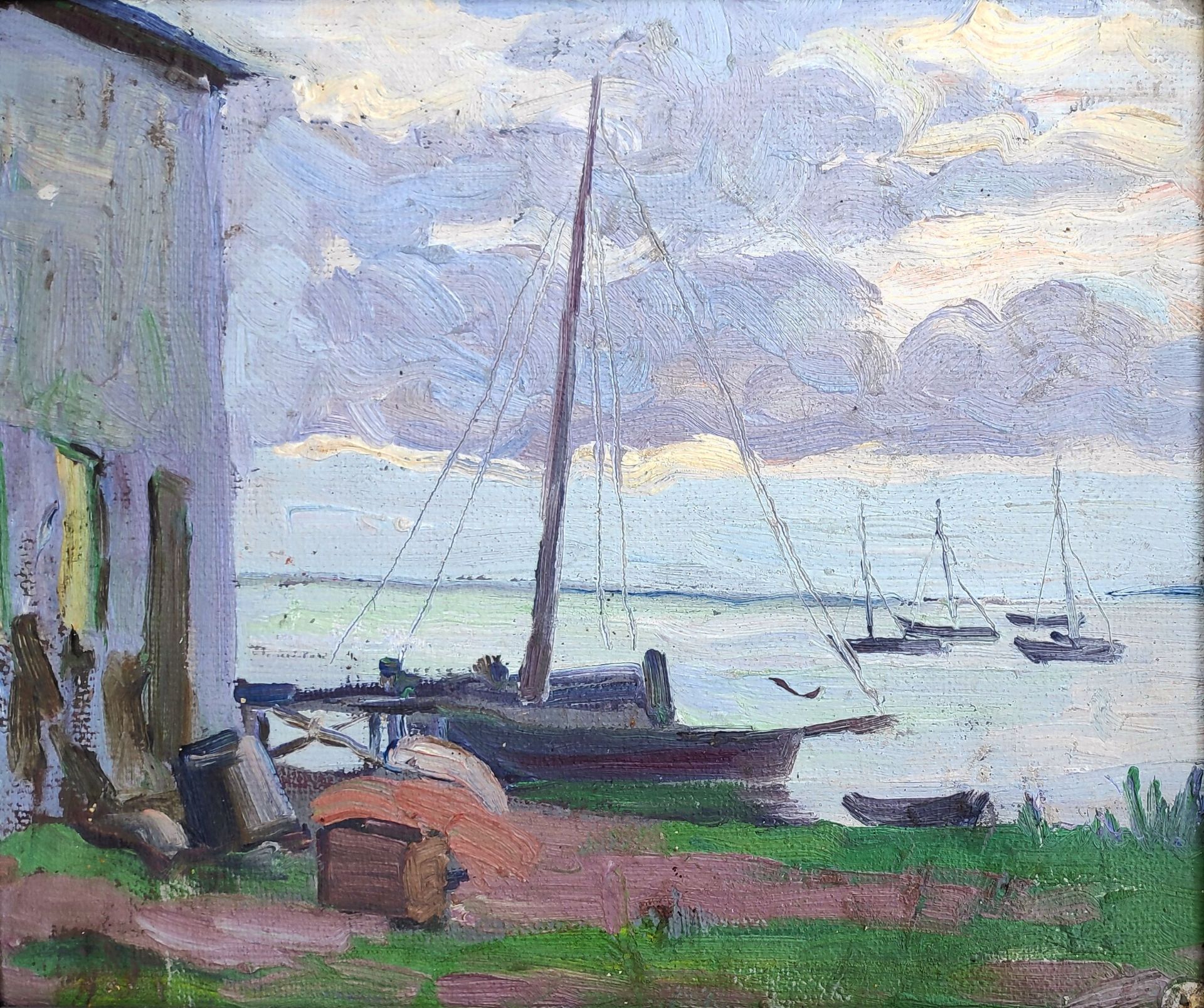 Büchsel, Elisabeth (1867 Stralsund - 1957 Stralsund) "Boote am Vitter Bodden"