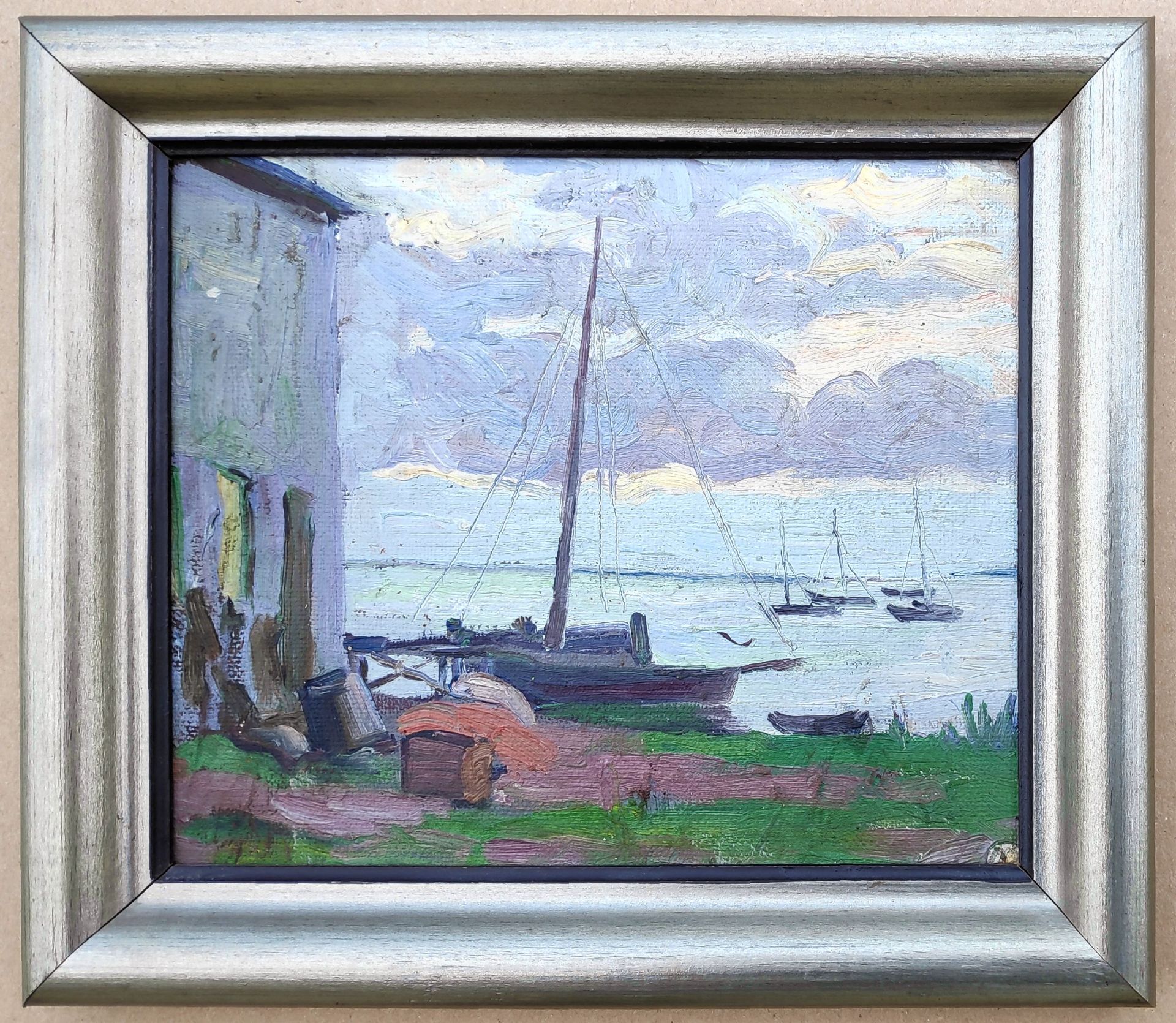 Büchsel, Elisabeth (1867 Stralsund - 1957 Stralsund) "Boote am Vitter Bodden" - Bild 2 aus 3